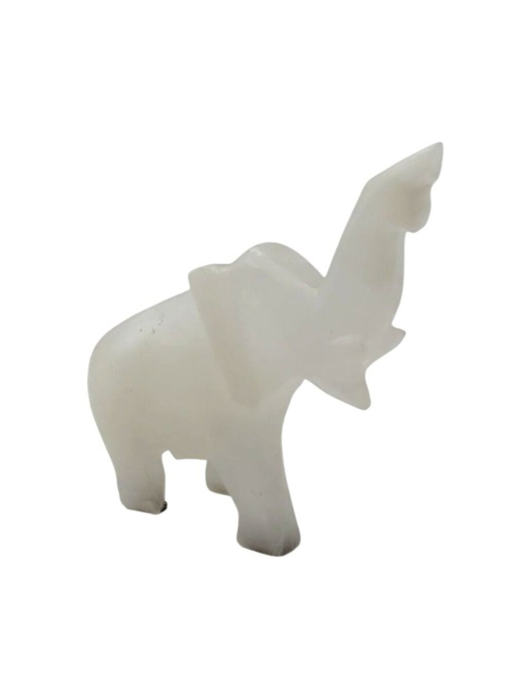 Vintage Hand Carved White Onyx Elephant Figurine With Trunk Up For Good Luck